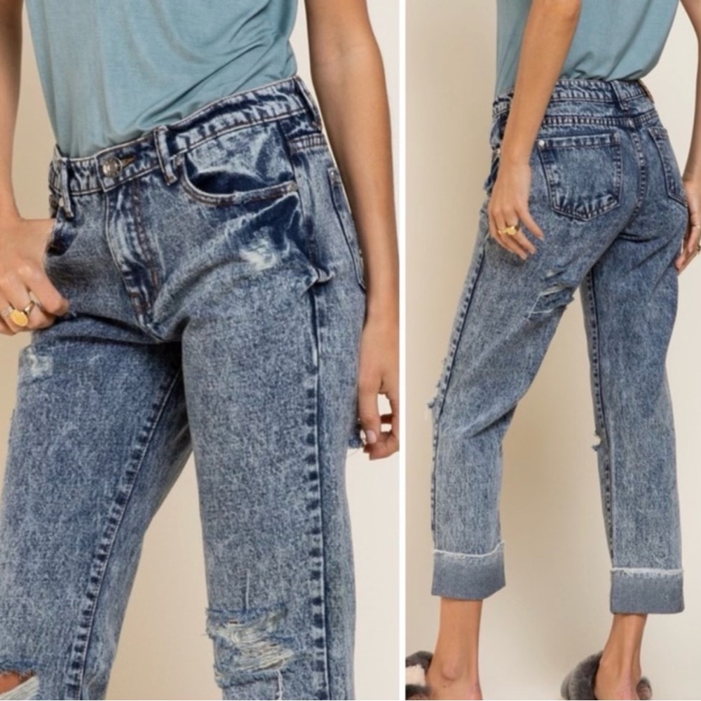 NWT! POL Ankle Cut Vintage Acid Wash Distressed Jeans - Picture 2 of 4